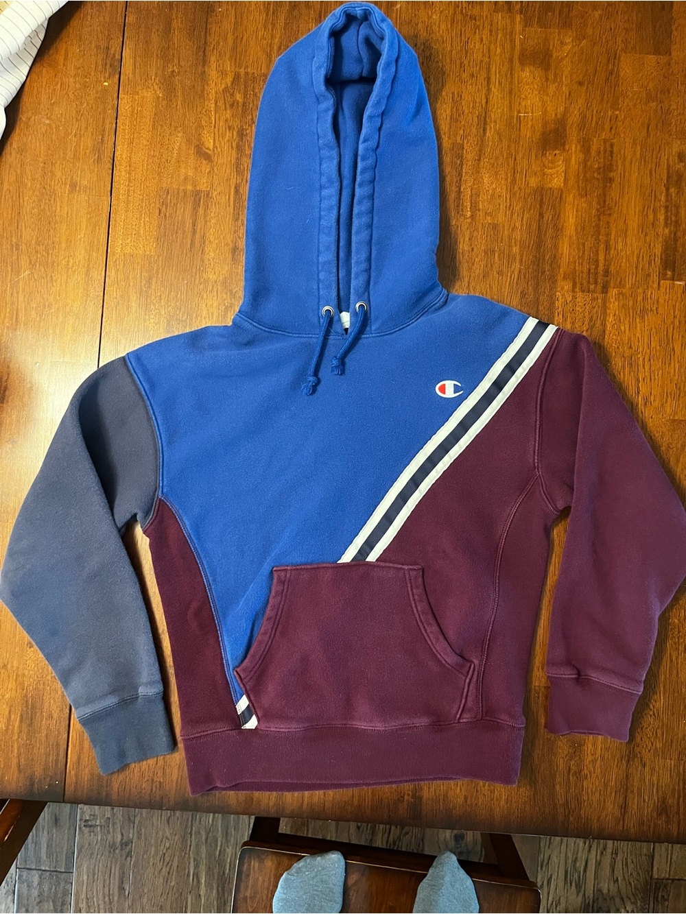 Champion Colorblock Blue and Burgundy Hoodie